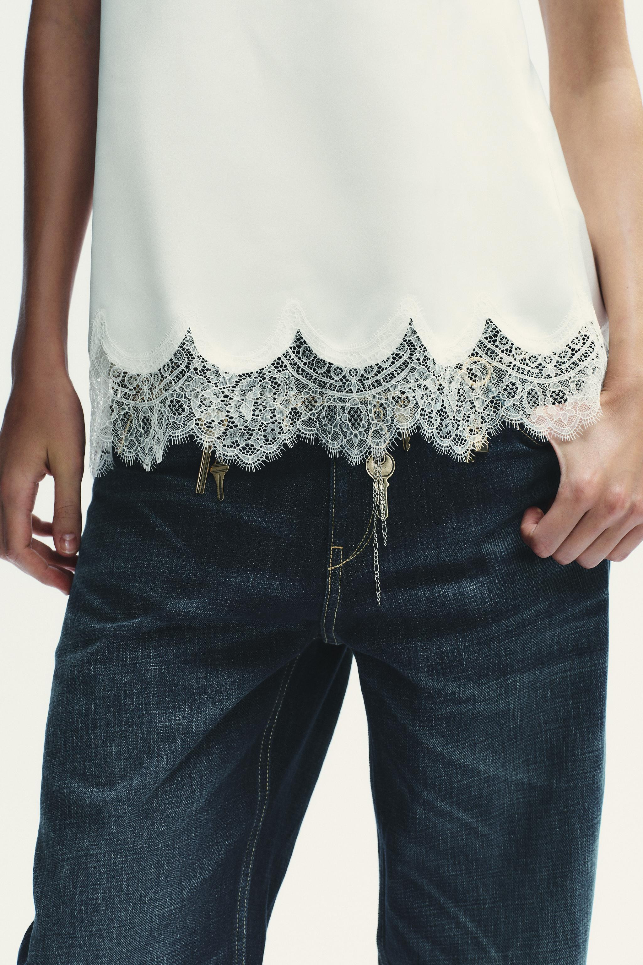 SATIN EFFECT LACE BUSTIER TOP | Zara US