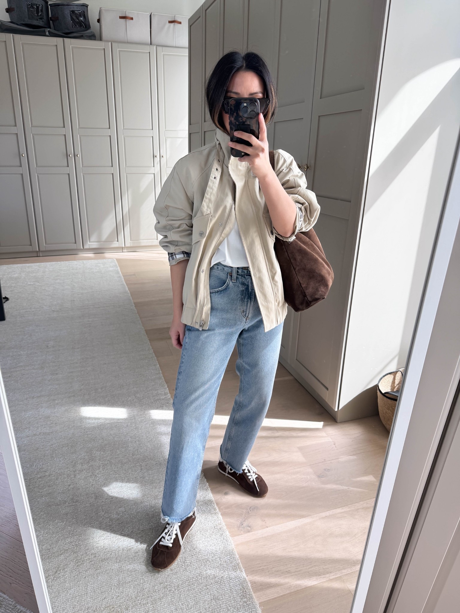 The best minimal suede sneakers on major sale! 

Zara jacket xs - runs oversized
Madewell tee xs
AGOLDE Valen jeans 24 - cut hems
Madewell socks - old
Dolce Vita Sneakers 6 - run small
Liffner Hobo Pillow bag
Celine sunglasses
Quince earrings
Dorsey James necklace 15"

Spring outfits, spring style, spring jackets, petite style 

#LTKootd #LTKSaleAlert #LTKSeasonal