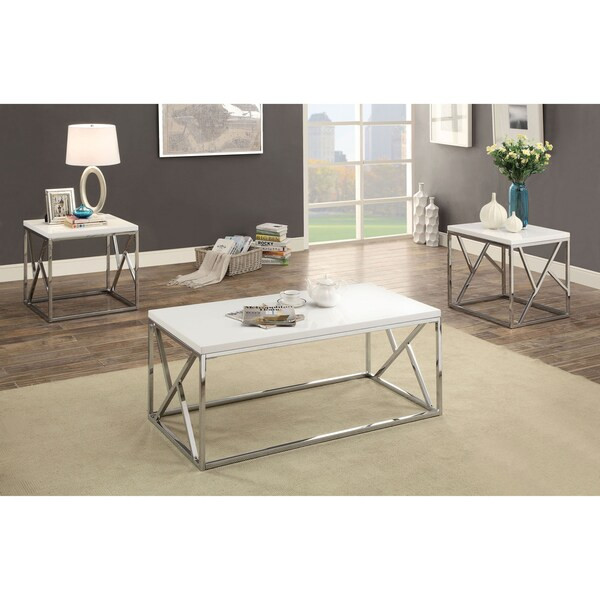 Kuzi Contemporary Chrome 3-piece Accent Table Set by FOA | Bed Bath & Beyond