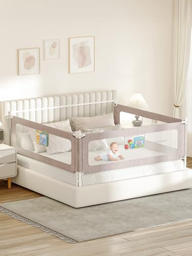 VBABY 3-Piece Bed Rails for Queen Bed, Sturdy Baby Bed Rail Guard for Toddler, Adjustable Height Queen Bed Rails with Headboard Rod, Grey, 59 x 78.7 x 78.7 in | Amazon (US)