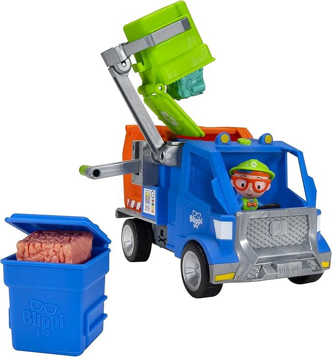 Blippi Recycling Truck - Includes Character Figure, Working Lever, 2 Trash Cubes, 2 Recycling Bin... | Amazon (US)