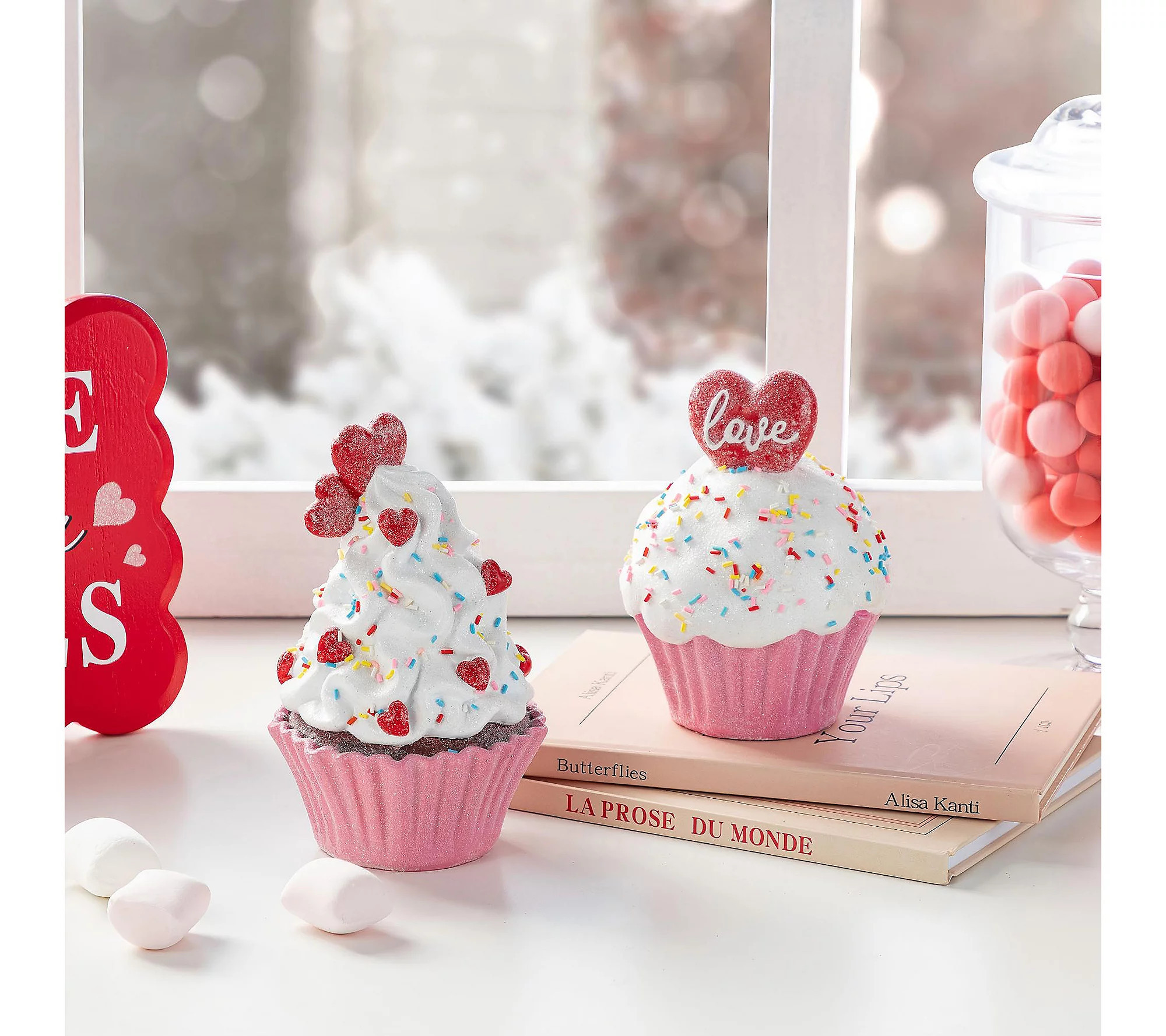 Glitzhome S/2 Valentine's Resin Cupcakes Table Decor | QVC