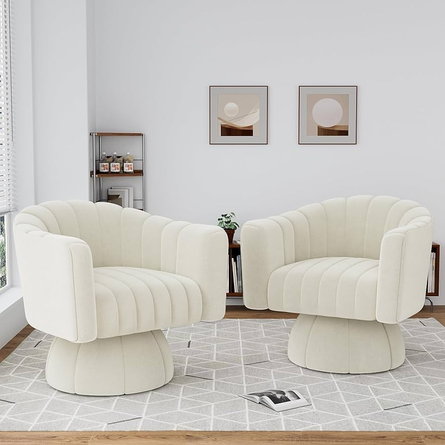 Swivel Barrel Accent Chair Set of 2, Mid Century 360 Degree Upholstered Velvet Round Armchair, Mo... | Amazon (US)