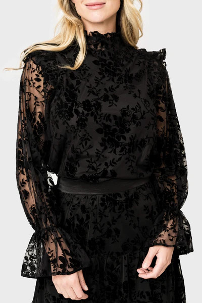 Long Puff Sleeve Ruffle Trim Blouse | Gibson