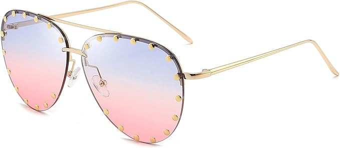 Dollger Studded Sunglasses for Women Fashion Studded Aviator Sunglasses Metal Frame UV 400 | Amazon (US)
