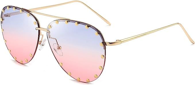 Dollger Studded Sunglasses for Women Fashion Studded Aviator Sunglasses Metal Frame UV 400 | Amazon (US)