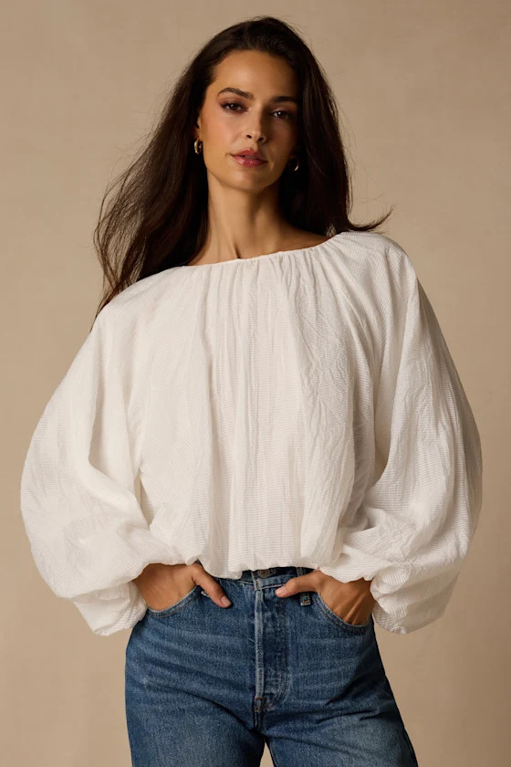 Mavis Ivory Striped Balloon Sleeve Top | Lulus