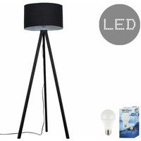 Black Wood 150cm Tripod Floor Lamp - Black - Including LED Bulb | ManoMano UK
