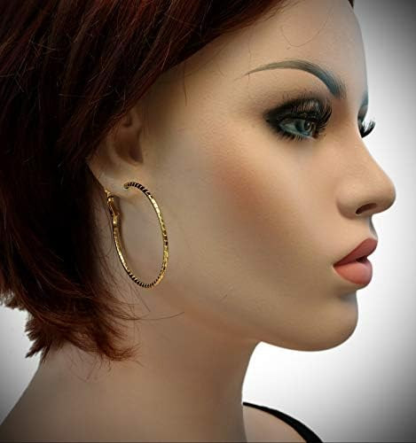 Gold Tone Textured Hoop Earrings For Women Statement Chunky Crystal Fashion Jewelry 1 7/8" Surgic... | Amazon (US)