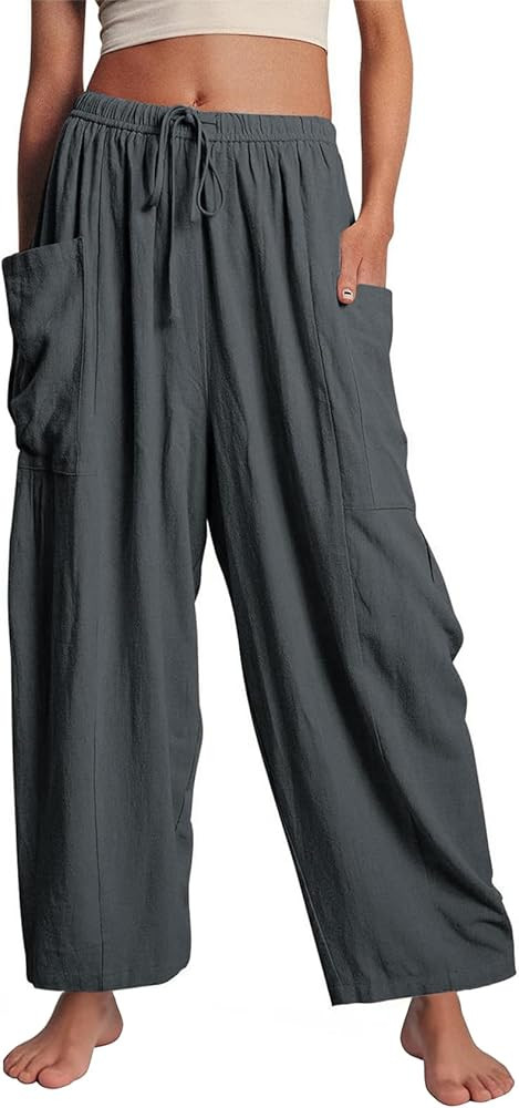 Flygo Women's Wide Leg Pants Summer Casual Loose Fit Beach Palazzo Harem Pants with Pockets | Amazon (US)