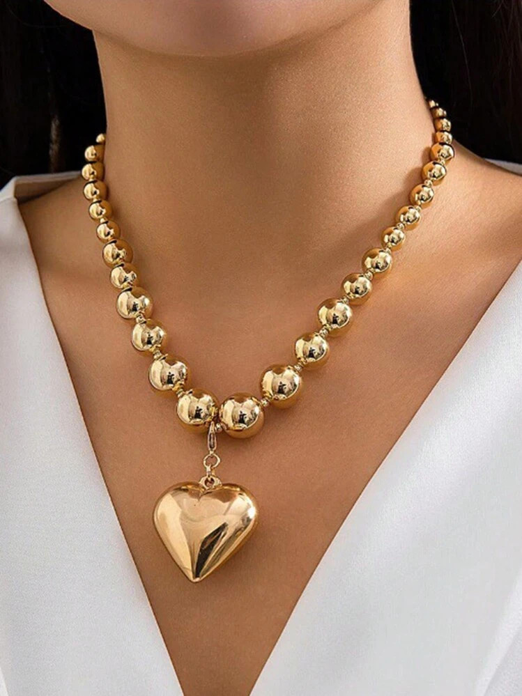 1 Pc Personalized Fashion Necklace, Large Round Bead Punk Style Collarbone Chain, Geometric Bead ... | SHEIN