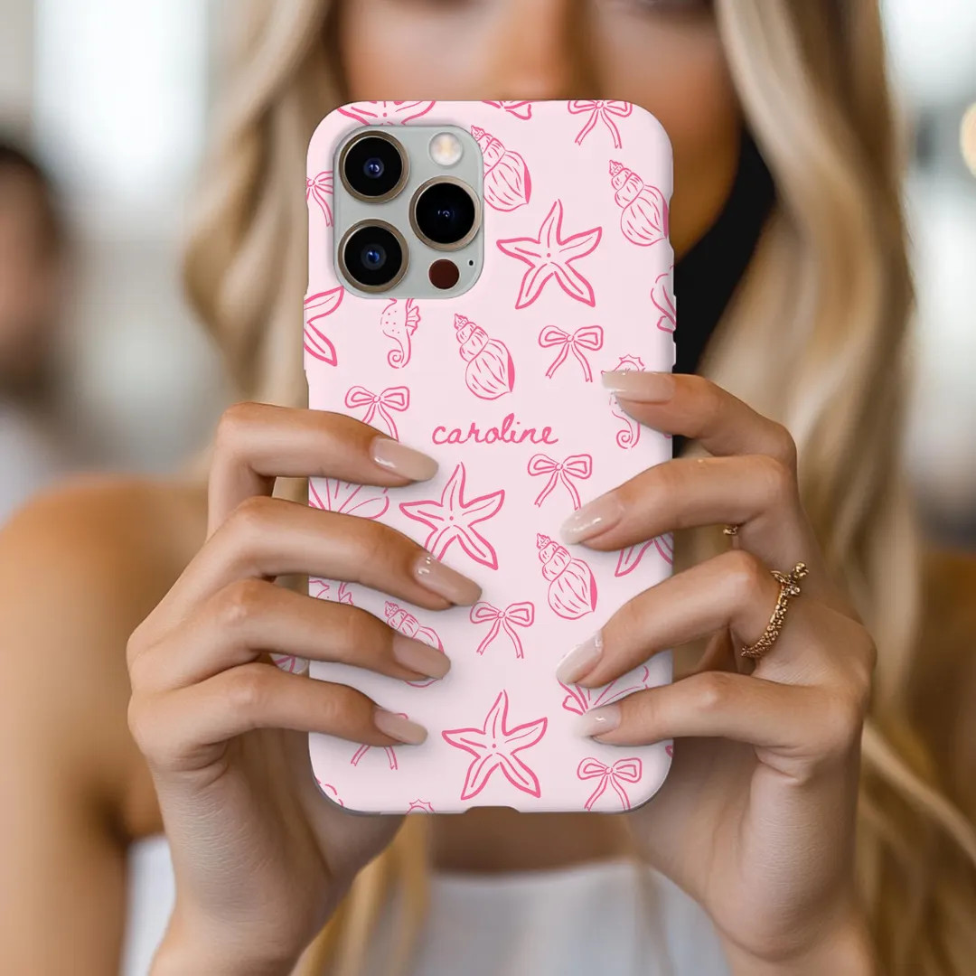 Personalized Beach Phone Case, Custom Pink Shells & Bows Iphone, Samsung, Pixel Case, Cute Summer... | Etsy (US)