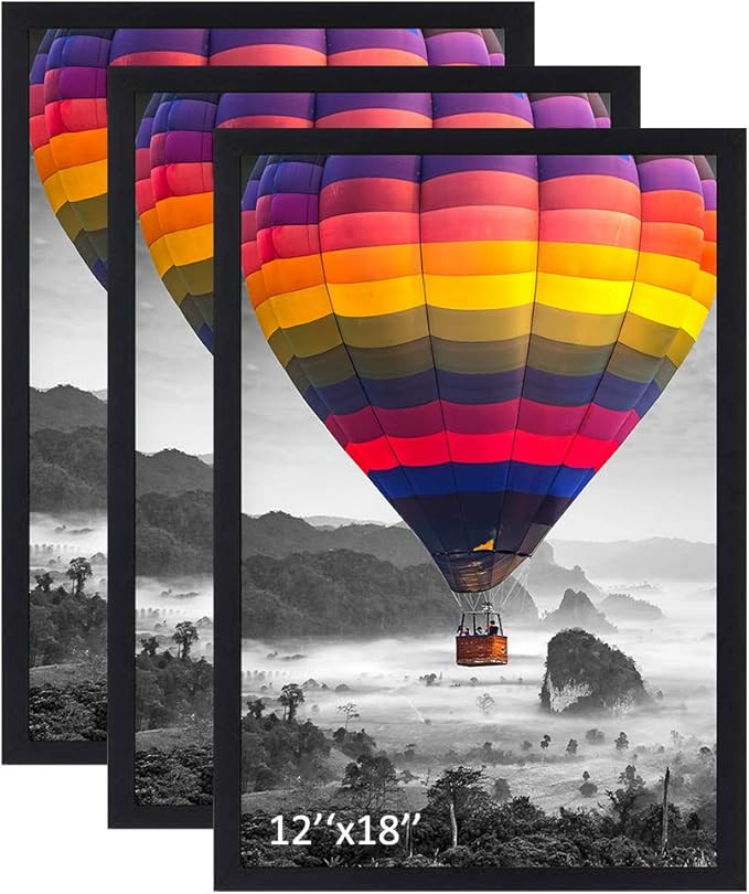 THREELOVE 12x18 Frame Black Wood Photo Picture Poster Frame Wall Display 12x18 Snap Frame , 3 PCS | Amazon (US)