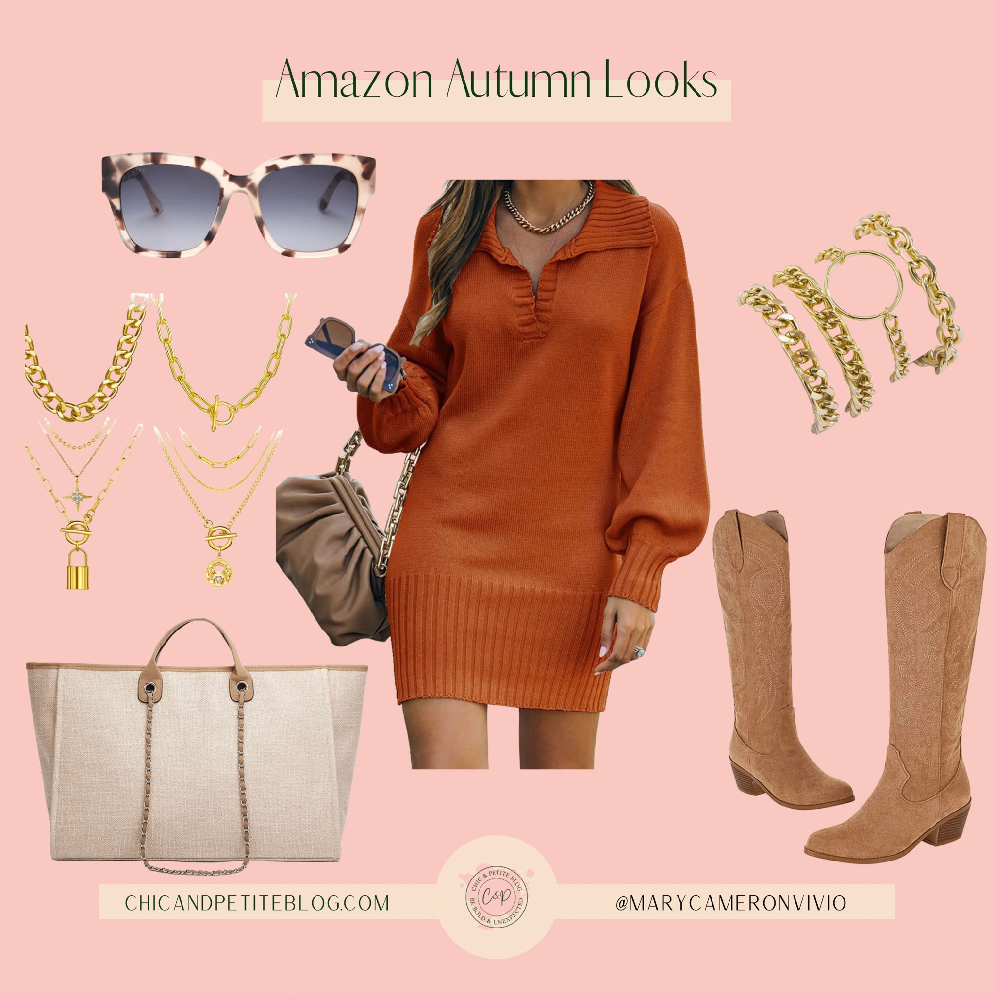Amazon Autumn Look, Fall Fashion, Fall Sweater Dresses, Cowboy Boots

#LTKSeasonal #LTKunder50 #LTKunder100