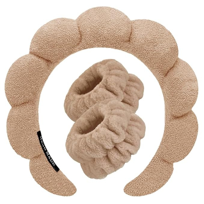 Spa Headbands for Washing Face Wristband Set Sponge Makeup Skincare Headband Wrist Towels Bubble ... | Amazon (US)