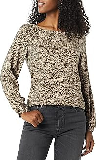 Amazon Essentials Women's Georgette Bateau Neck Blouson Sleeve Shirt | Amazon (US)