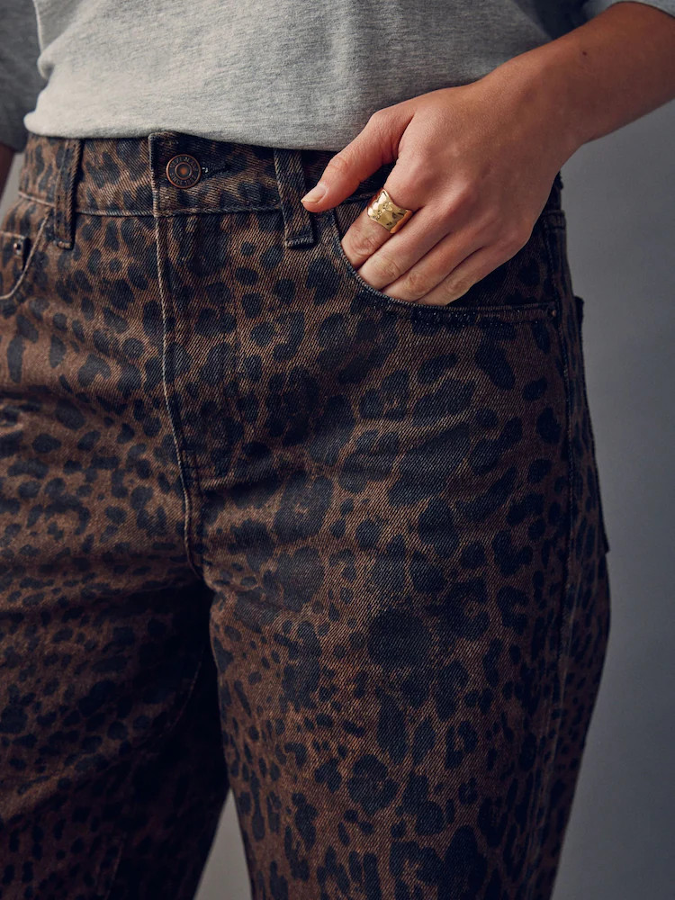Brown Leopard Print Wide Leg Jeans | Next EU