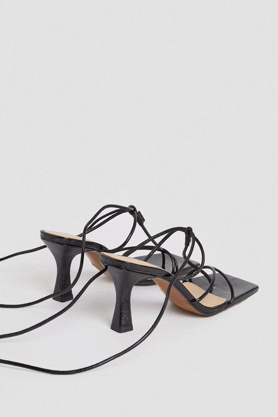 Leather Ankle Tie Heeled Sandal | Karen Millen US