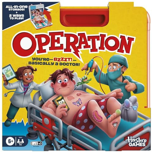 Operation Electronic Board Game with All-in-One Carrying Case | 2 Ways to Play | Ages 6+ | 1+ Players | 10 Mins. | Fun Kids Games | Amazon (US)
