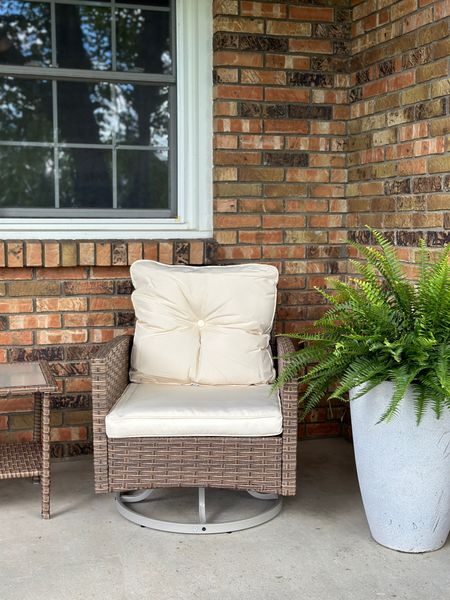 Our front porch decor is underway! I have a long ways to go, but a comfy swivel chair and a tall planter is a good start. This outdoor furniture set is so affordable! 

#LTKFindsUnder100 #LTKHome #LTKFindsUnder50