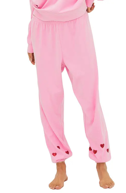 Beach Riot Georgie Sequin Heart Sweatpants in Lovely Pink at Nordstrom, Size Medium | Nordstrom