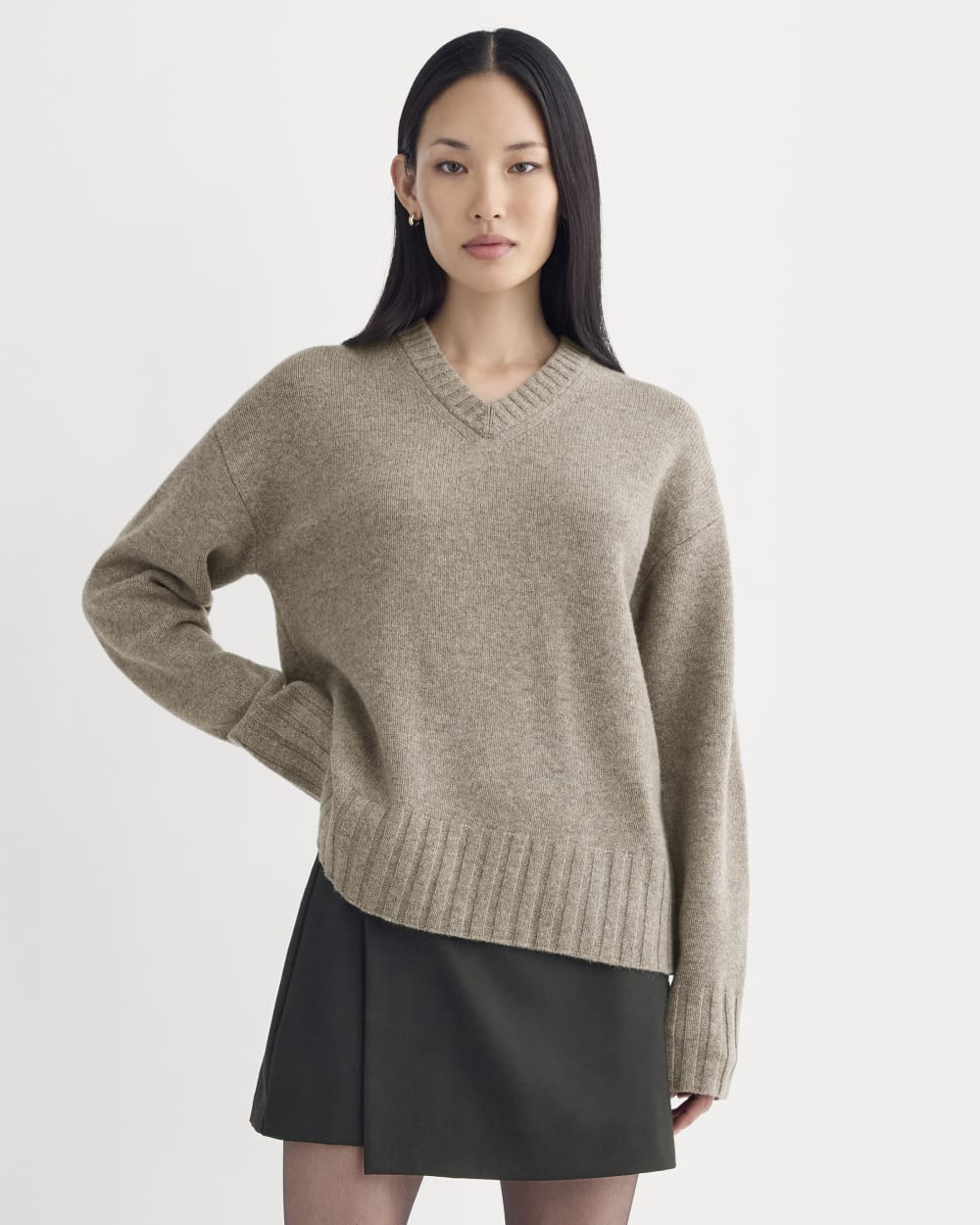 V-Neck Sweater in Extrafine Luxe Merino | Heather Soft Taupe | Everlane