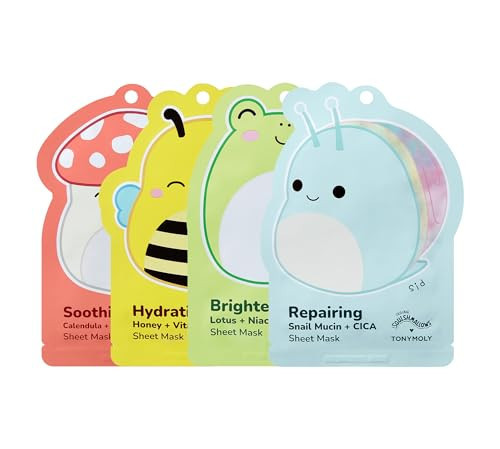 TONYMOLY x Squishmallows Sheet Mask Set – 4-Pack Facial Skincare Variety for Hydrating, Soothing, Repairing, Nourishing, Moisturizing & Glowing Skin | Amazon (US)