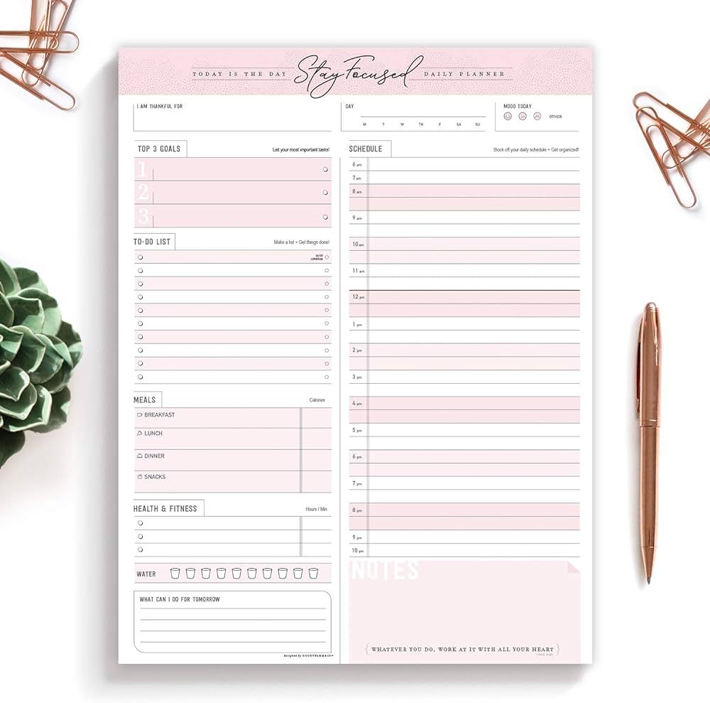 Daily Planner Notepad To Do Schedule- 50 Tear off Premium Stay Focused Made USA 8.5" x 11" | Amazon (US)