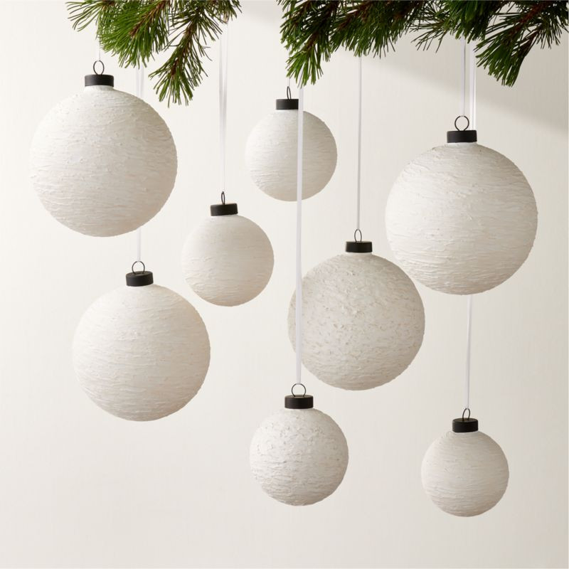 Sima Ivory Textured Glass Christmas Tree Ornaments Set of 8 | CB2 | CB2