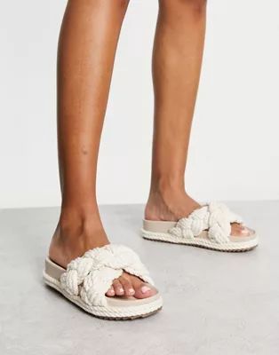 ASOS DESIGN Jasmine braided espadrille footbed sandals in off white | ASOS (Global)
