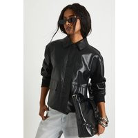 boohoo Women's Faux Leather Bomber Jacket in Black | Size: 12 | Denim/Faux Leather | boohoo (US & Canada)
