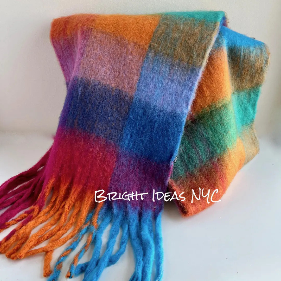 Long Blanket Fringe Scarf, High Quality Winter Scarf, Color Block Checker Scarf, Chunky Square Sc... | Etsy (US)