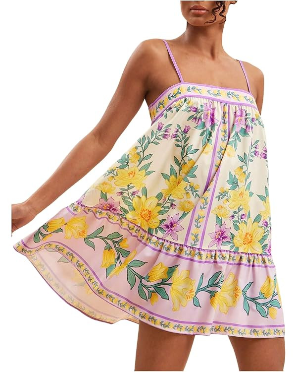 OYOANGLE Women's Floral Sundress Spaghetti Strap Tie Back Ruffle A Line Beach Vacation Short Boho... | Amazon (US)