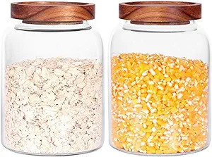 Glass Storage Jars with Airtight Lids, Set of 2 42 FL OZ (1250ml) coffee container with Wooden Li... | Amazon (US)