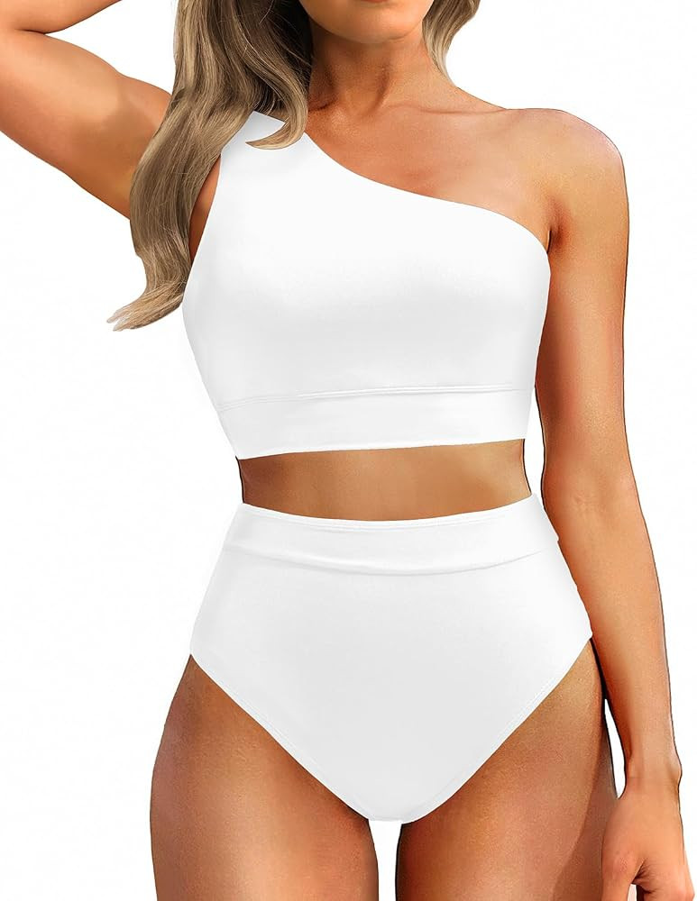 Holipick Women One Shoulder High Waisted Bikini Set Two Piece Tummy Control Swimsuits Full Covera... | Amazon (US)