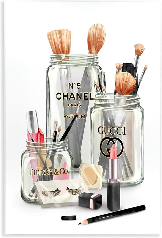 Stupell Industries Fashion Brand Makeup in Mason Jars Glam Design, Designed by Ziwei Li Wall Art,... | Amazon (US)