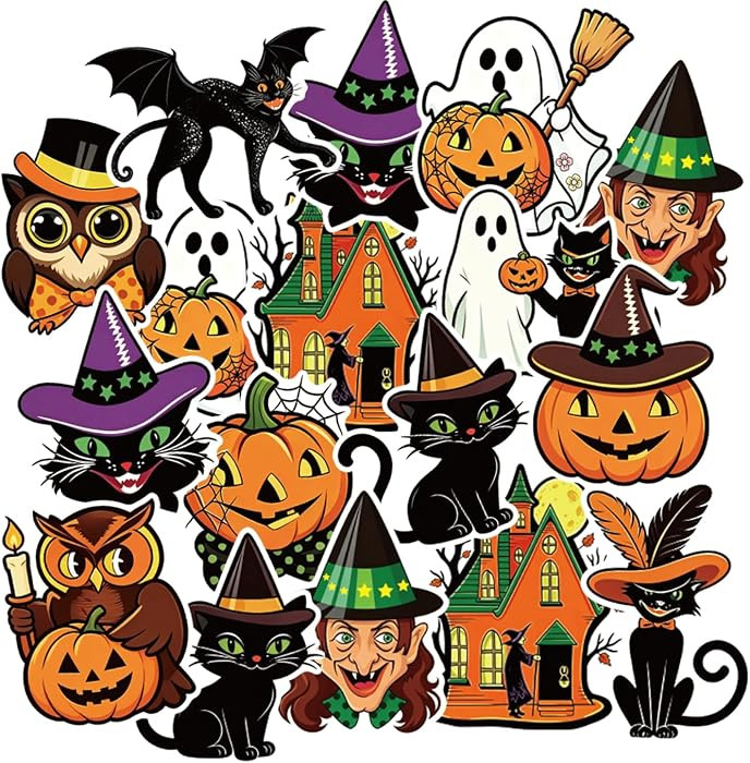 48Pcs Vintage Halloween Decorations Cutouts, Including Witches, Ghosts, Cats, Pumpkins, etc Suita... | Amazon (US)