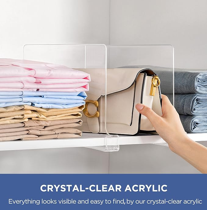 6 Pack 12 Inches [Extra Tall Version] Clear Shelf Dividers for Organization, Acrylic Closet Shelf... | Amazon (US)