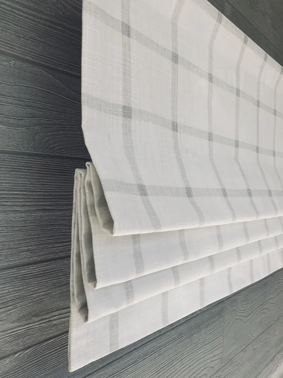 Lined Faux (Stationary) Flat Roman Shade Valance; Modern Farmhouse Check; Perfect for Kitchens; F... | Etsy (US)