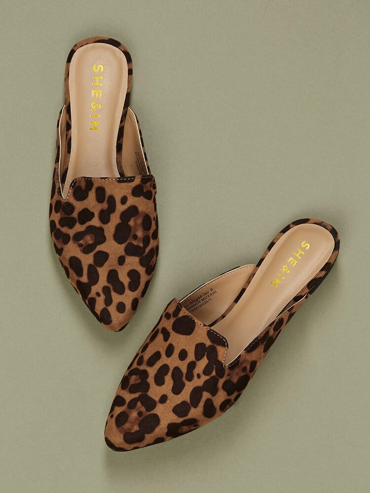 Pointed Toe Leopard Flat Slide Mules | SHEIN