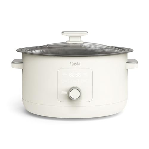 Martha Stewart 8 QT Slow Cooker, Programmable with Timer, 3 Heat Settings (Low, High, Warm), Nonstick Ceramic Removable Crock, Stovetop & Oven Safe, Glass Lid, Simmer, Reheat, Warm, Linen | Amazon (US)