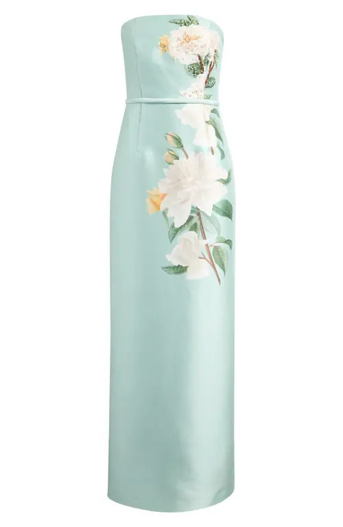 Sachin & Babi Sophia Floral Bead Embellished Mikado Strapless Gown in Celadon Floral at Nordstrom... | Nordstrom
