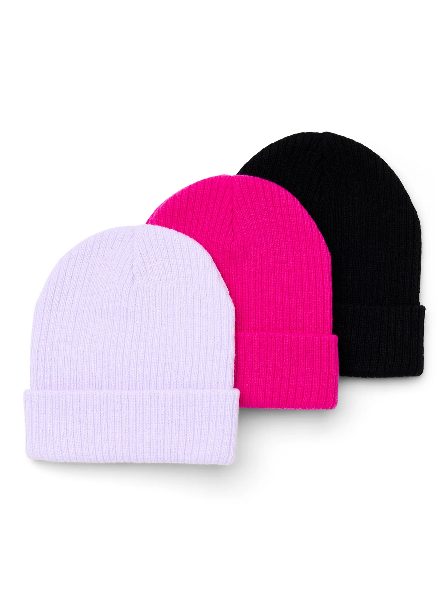 Wonder Nation Girls Ribbed Knit Beanie Hat, 3-Pack | Walmart (US)