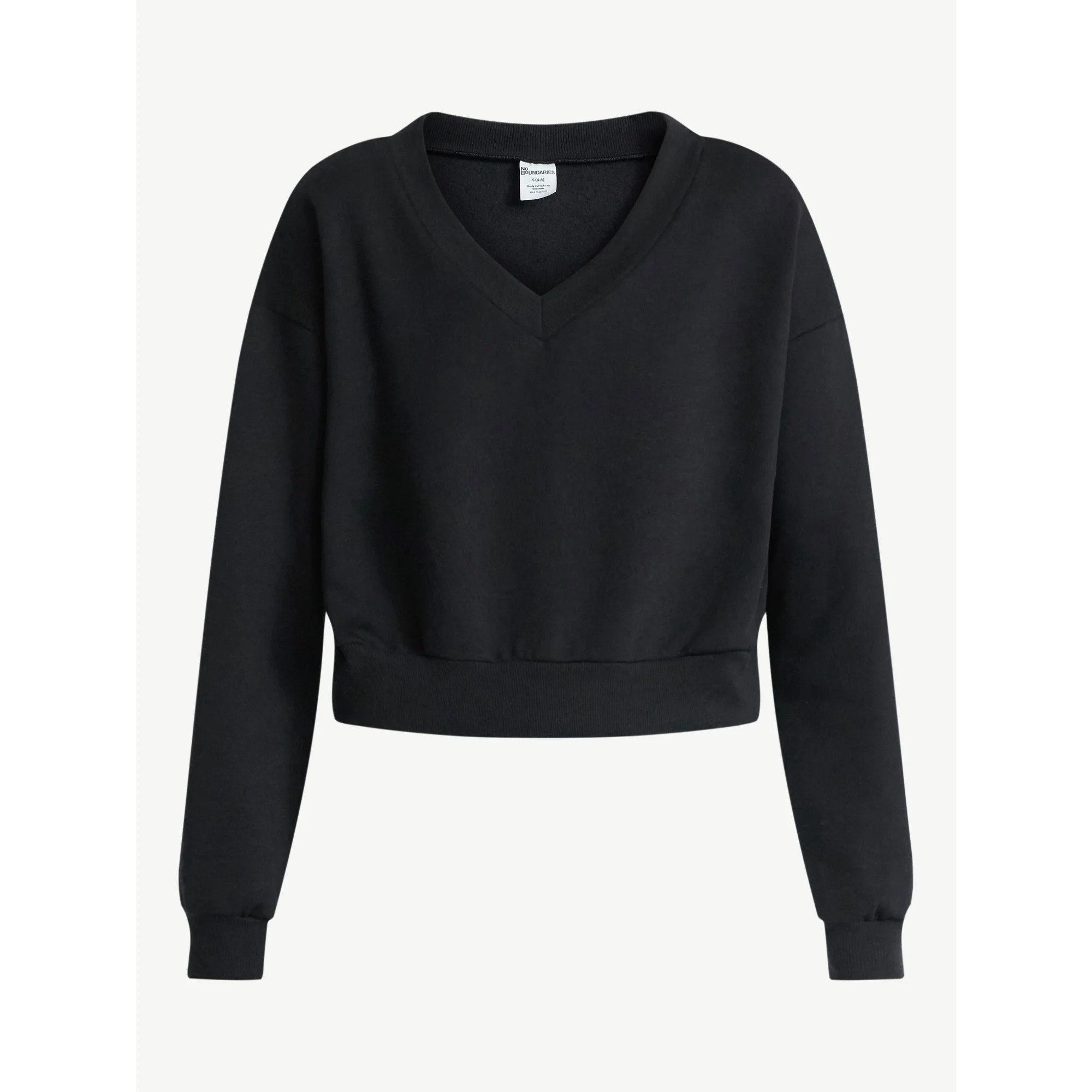 No Boundaries V-Neck Fleece Cropped Sweatshirt, Women's | Walmart (US)