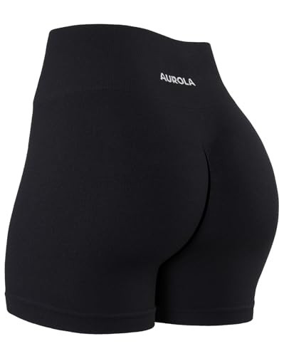 AUROLA Power Scrunch Butt Workout Shorts for Women Seamless Gym Shorts High Waist Tummy Control Yoga Biker Shorts,Black,L | Amazon (US)