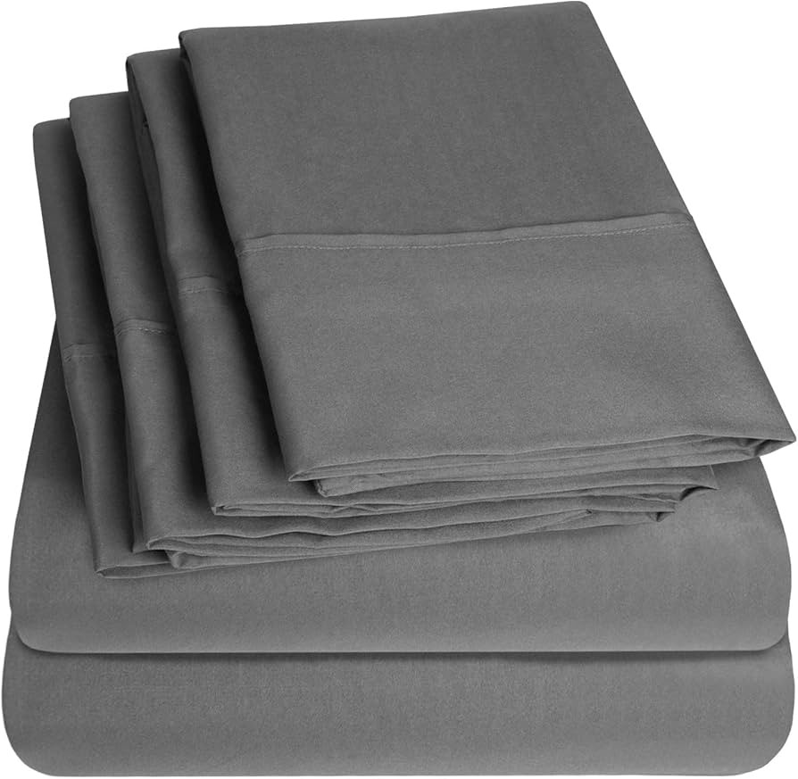 Bed Sheets Queen Size Grey - 6 Piece 1500 Supreme Collection Fine Brushed Microfiber Deep Pocket ... | Amazon (US)