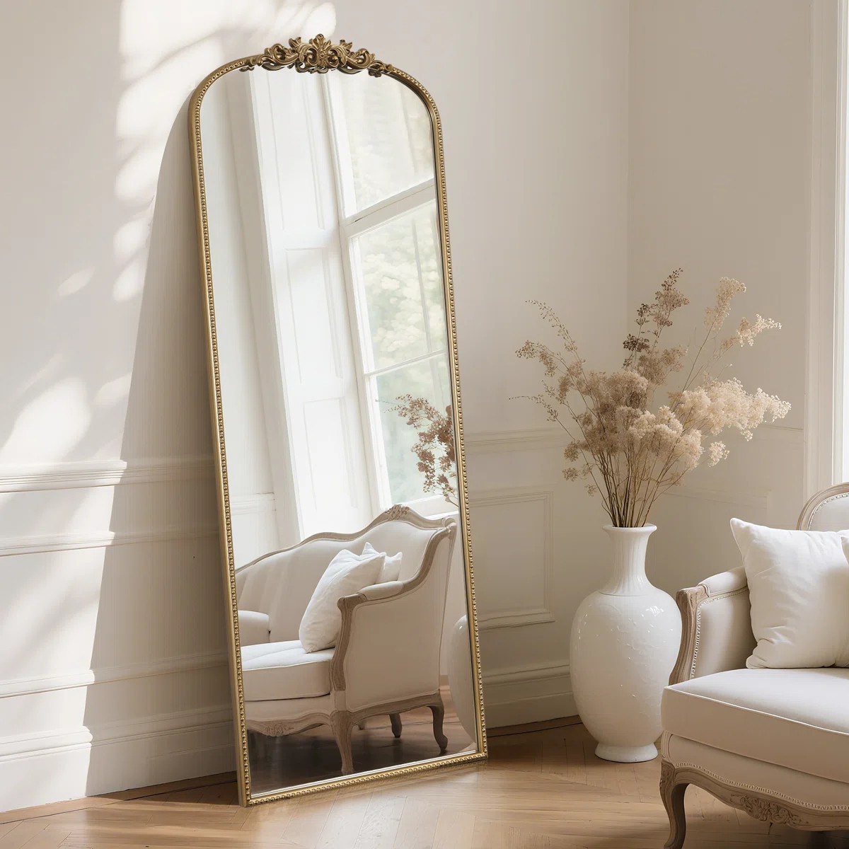 Antique Floor Mirror with Ornate Frame – Arched Vintage Full Length Mirror | Wayfair North America