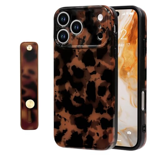 NITITOP Compatible for iPhone 17 Pro Max Case with Wrist Strap Cute Stylish Leopard Print Amber Tortoise for Women Girls Men Soft TPU Shockproof Protective Cover - Black Leopard | Amazon (US)