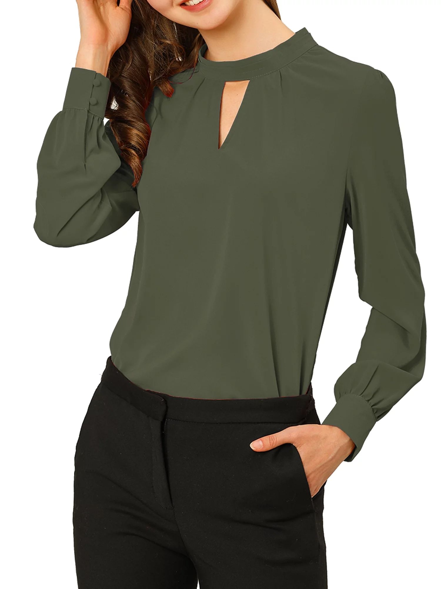 Unique Bargains Women's Stand Collar Long Sleeve Work Office Blouse | Walmart (US)