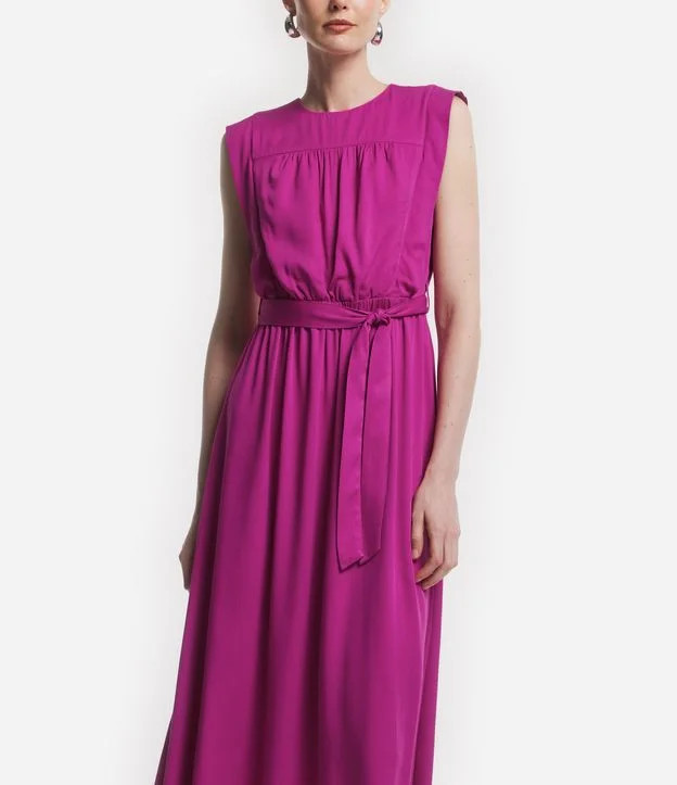 Vestido Longo Sem Manga em Viscose com Amarração Rosa | Renner (BR)